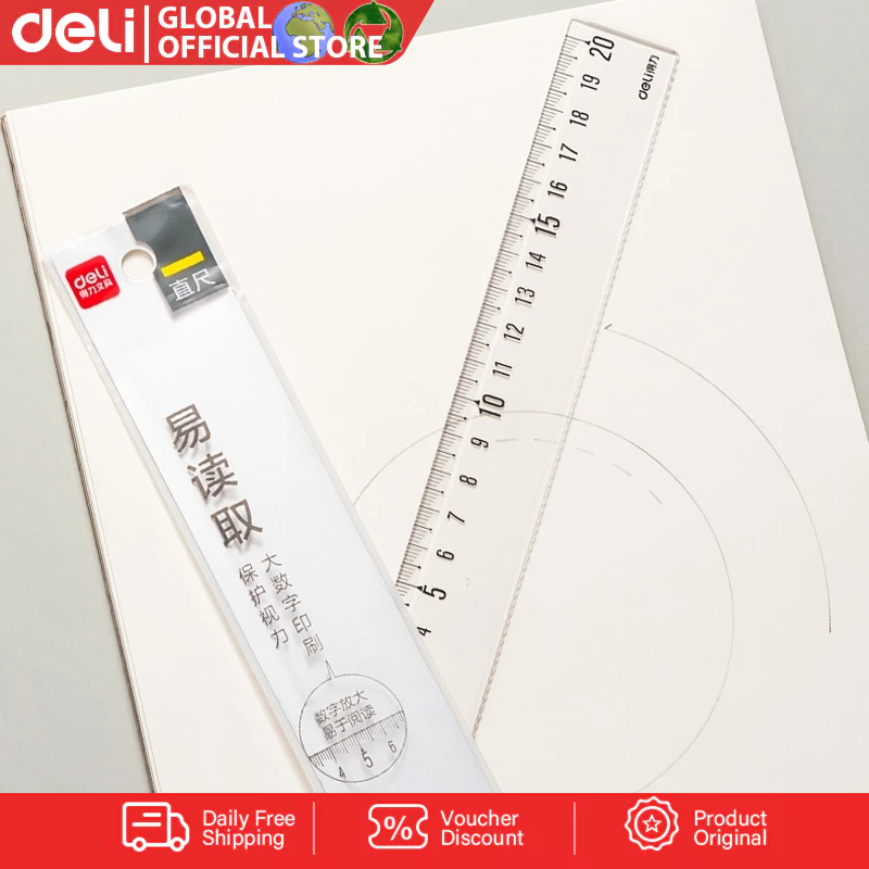 Deli 20cm Easy to Read Ruler Transparent 79752 Stationery School ...
