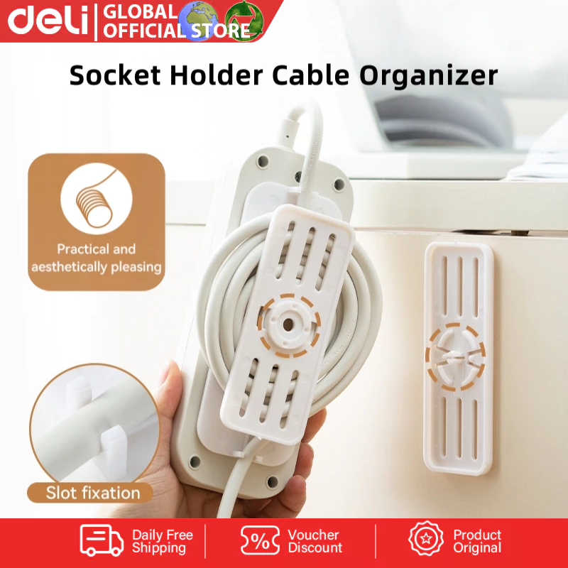 Deli Socket Holder Cable Organizer Self Adhesive Wall Mounted Socket ...