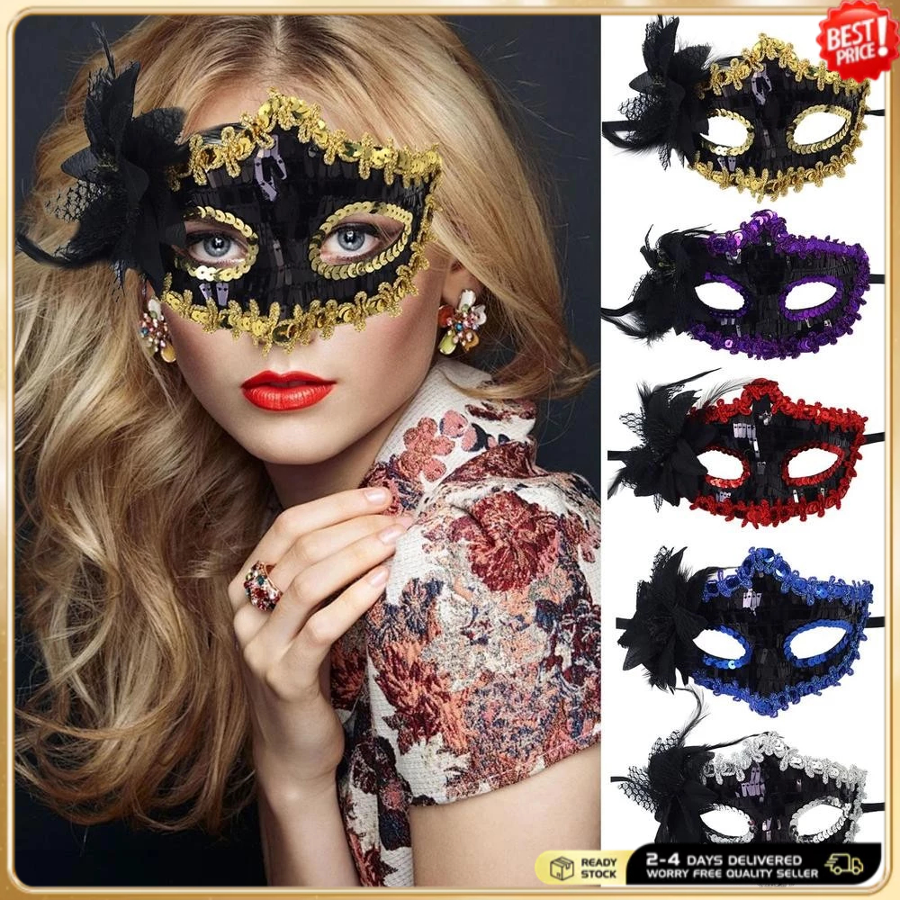 Halloween Lace Mask For Women With Red Flower Rhinestones - Masquerade ...