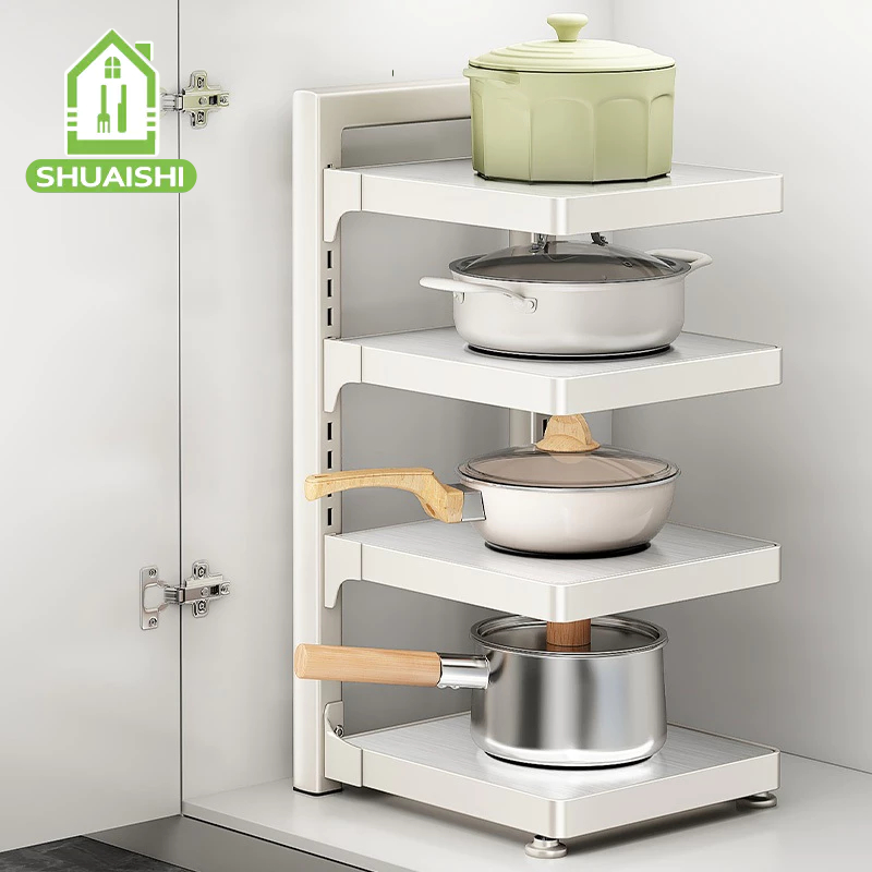 【24H-SHIP】Pan Organizer Pot Rack Kitchen Adjustable Under Sink ...