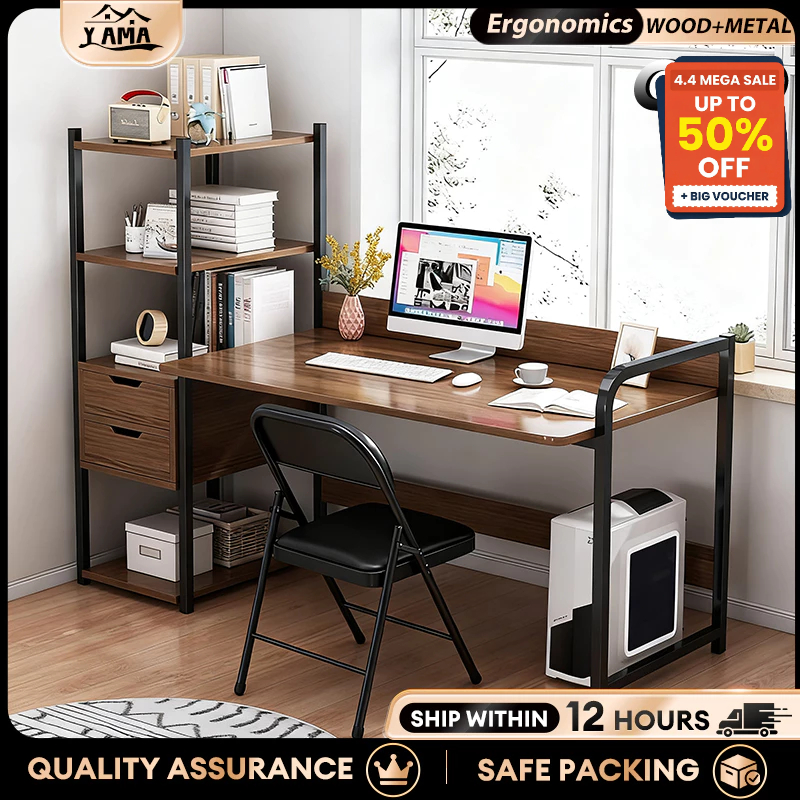 Computer Desk with Bookshelf & Drawers Desktop Study Table Moisture ...