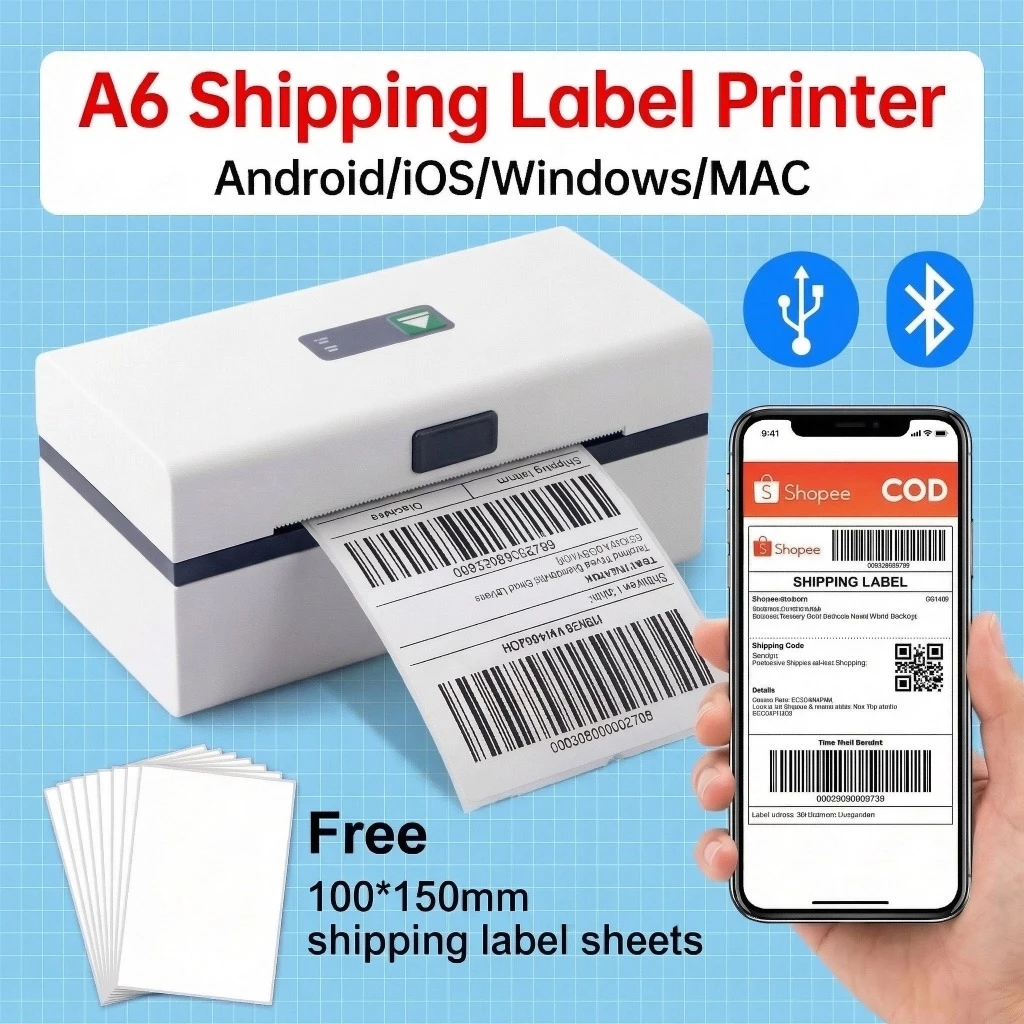 A6 Waybill Printer Thermal Sticker Printer USB/Bluetooth connection A6 ...