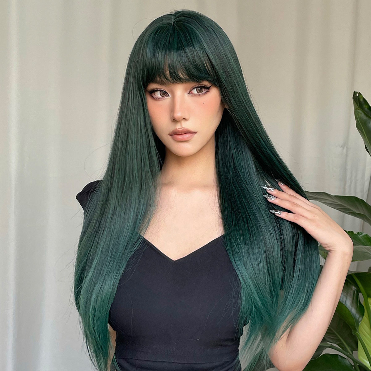 Dark green wig outlet long