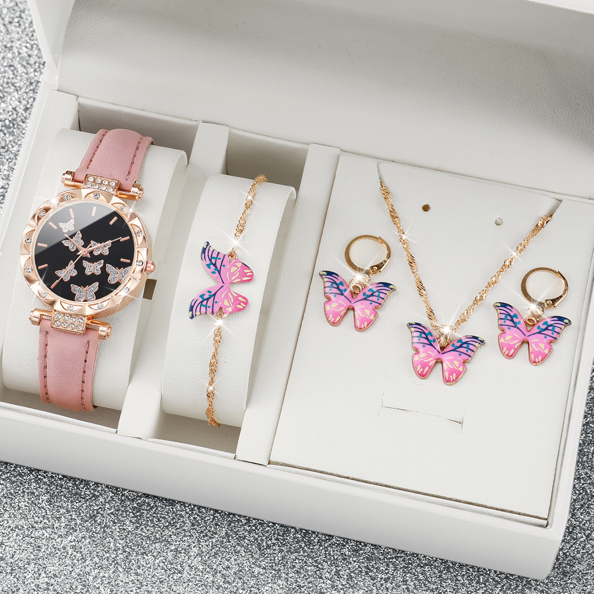 Girls Smart Watch Butterfly Jewelry Set Pink Kids Watch With Necklace Bracelet Ring Earrings main image 0