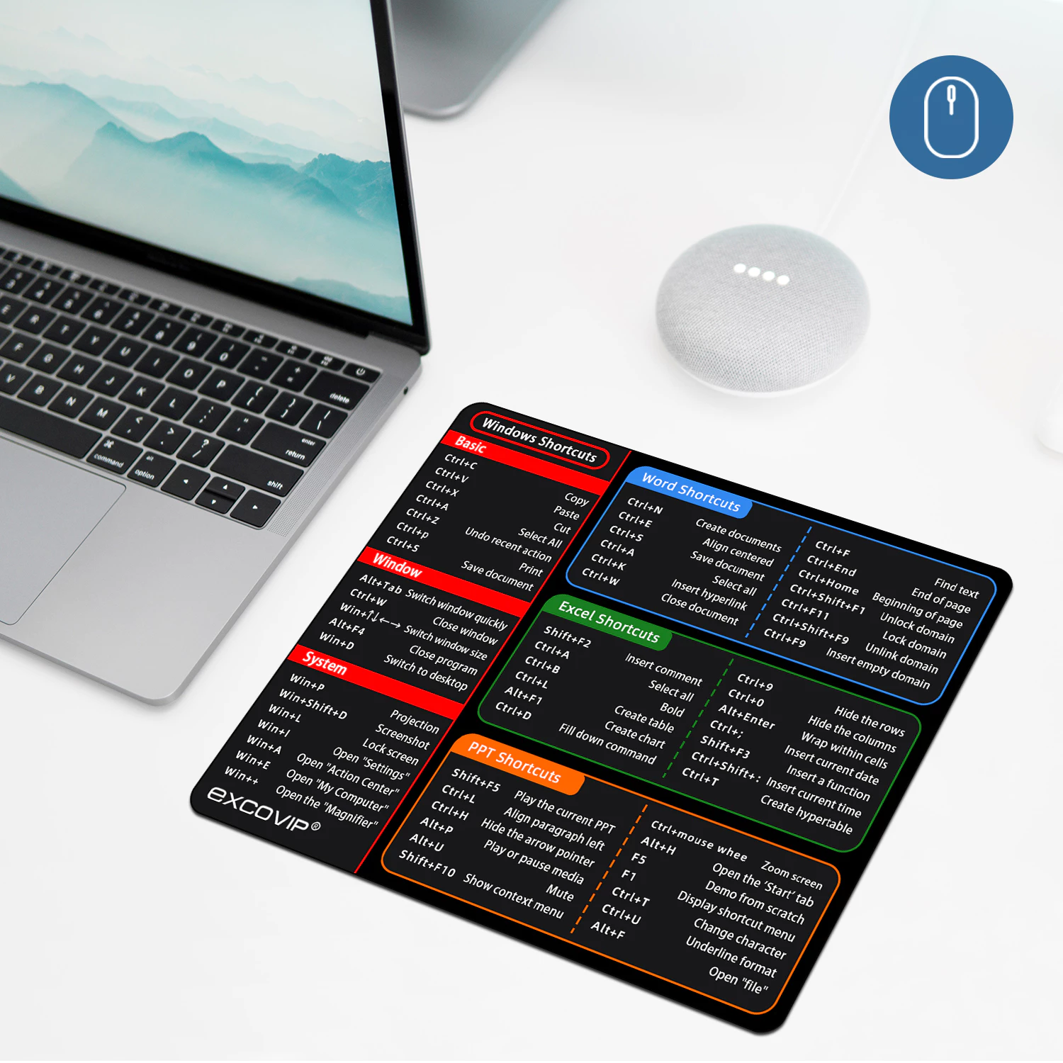 Office Shortcut Key Mouse Pad Soft Lock Edge Non Slip Efficient for Office Laptop Washable