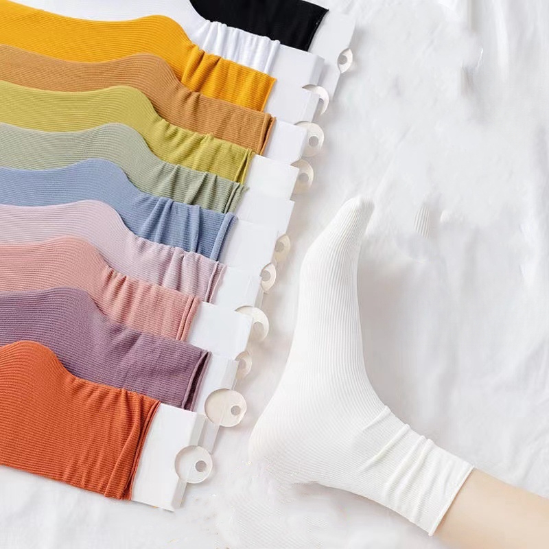 Women Thin Breathable Socks Summer Solid Color All-Match Cool Mid-Tube ...