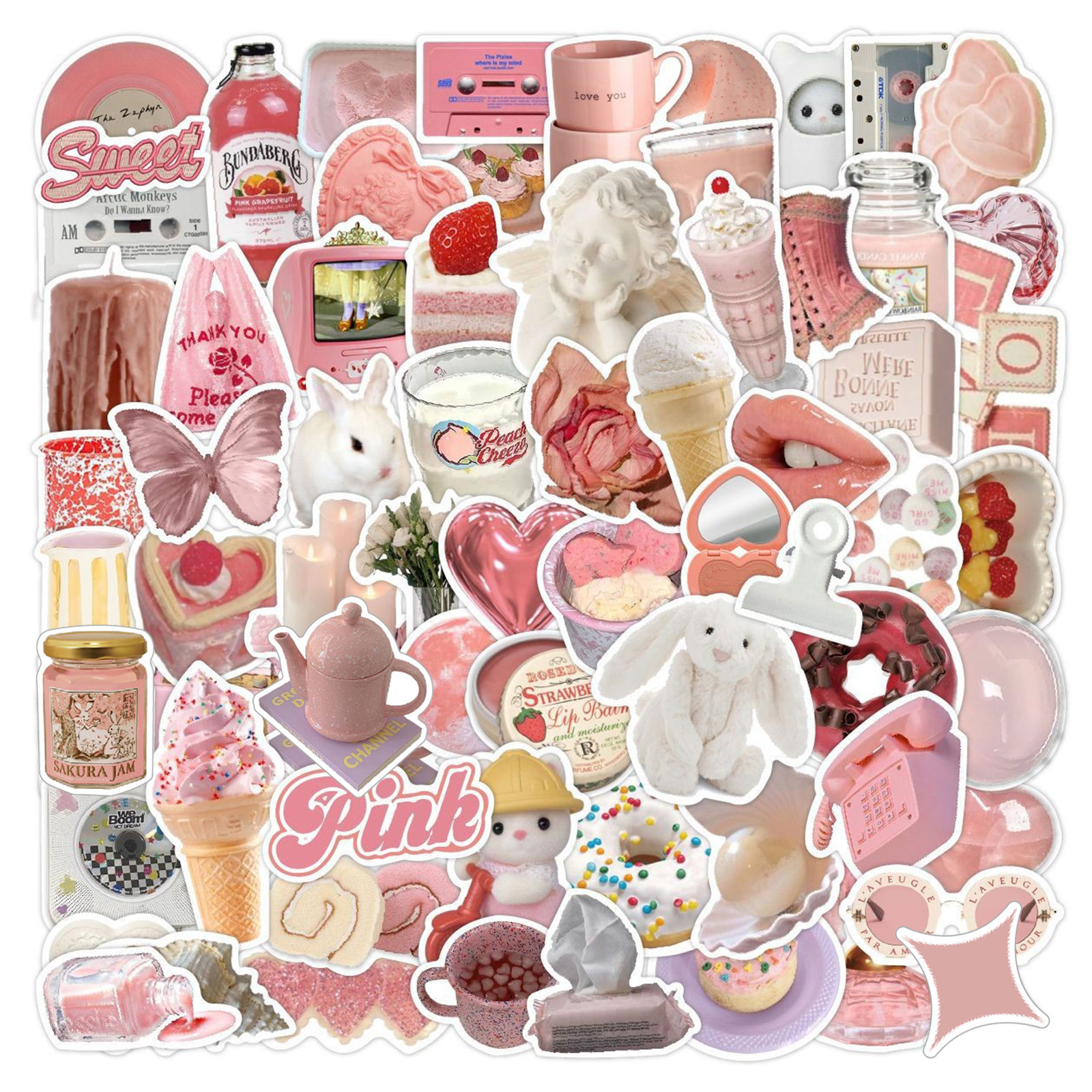 70 pcs Unique Creative Pink Doodle Stickers, Cute Pretty Cool ...