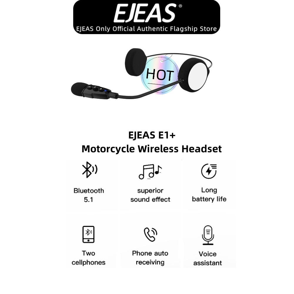 EJEAS 1Pack E1+ Motorcycle Helmet Bluetooth Wireless Headset 3D Sound