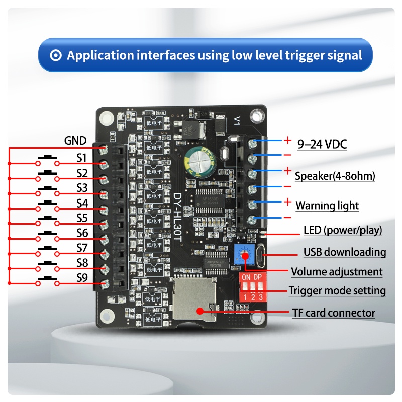 30W power voice broadcast prompt module high and low level trigger one ...