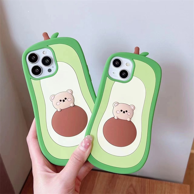 Cartoon Bear Avocado Silicone Case Iphone 14 13 12 11 Pro Max 14plus X ...