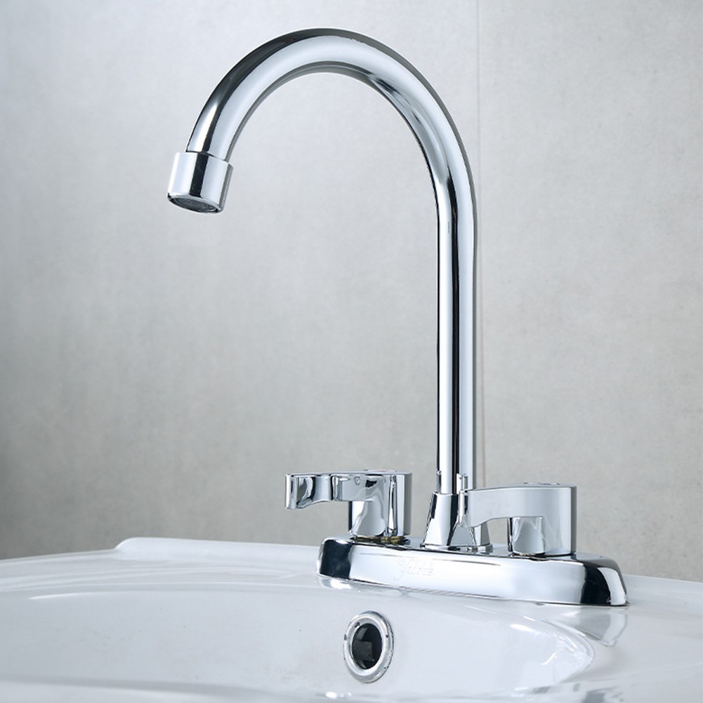 Brass Double Hole Handle kitchen Faucet Rotary Hot and Cold Basin Sink ...