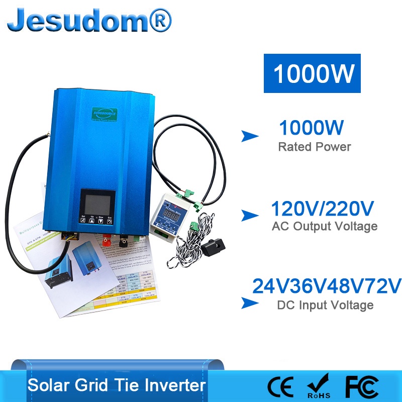 Mppt Solar Grid Tie Inverter 1000w Dc24v 48v 72v 96v Pure Sine Wave Output With Limiter Sensor