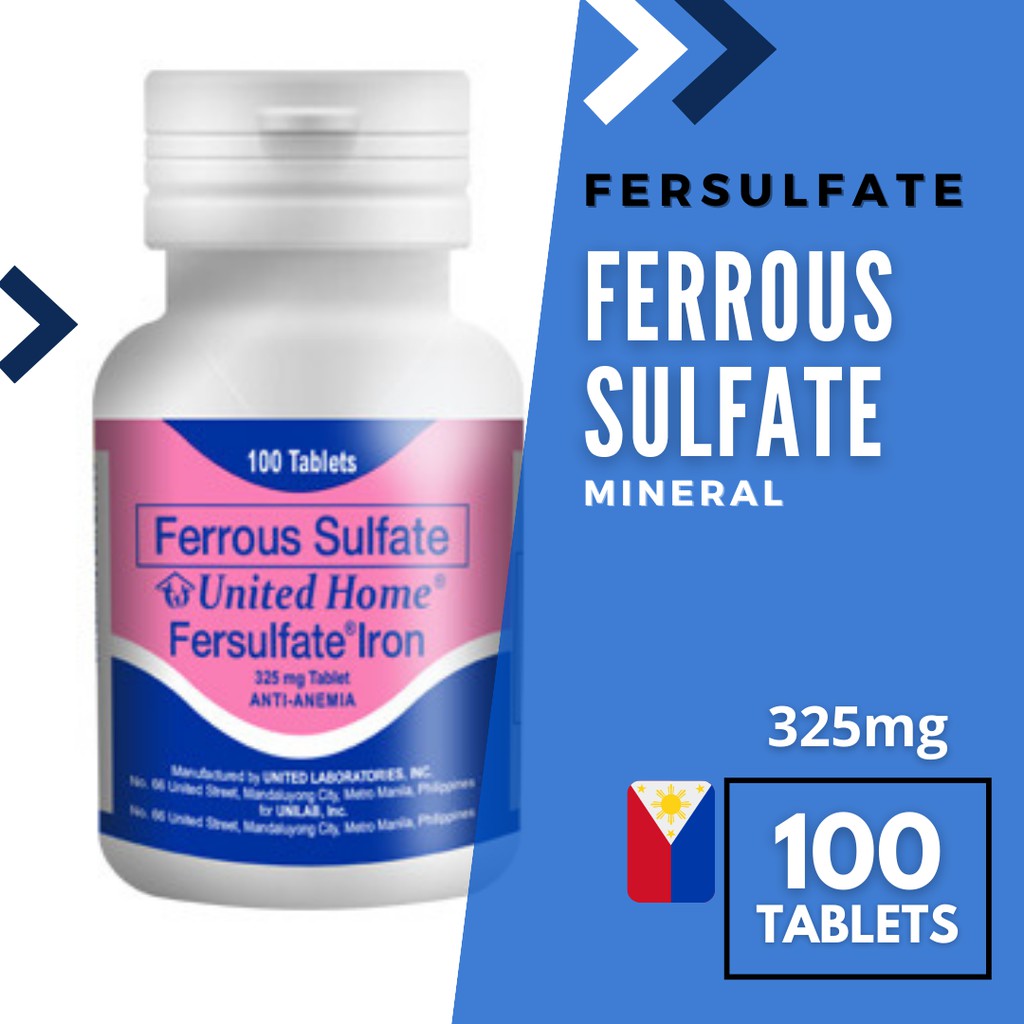United Home Fersulfate ( Ferrous Sulfate, Iron ) 325mg 100 tab Shopee Philippines