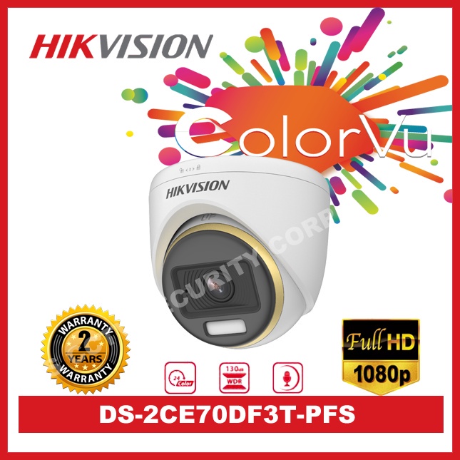 Hikvision DS-2CE70DF3T-PFS 2MP ColorVu Indoor Dome Audio Fixed Turret ...