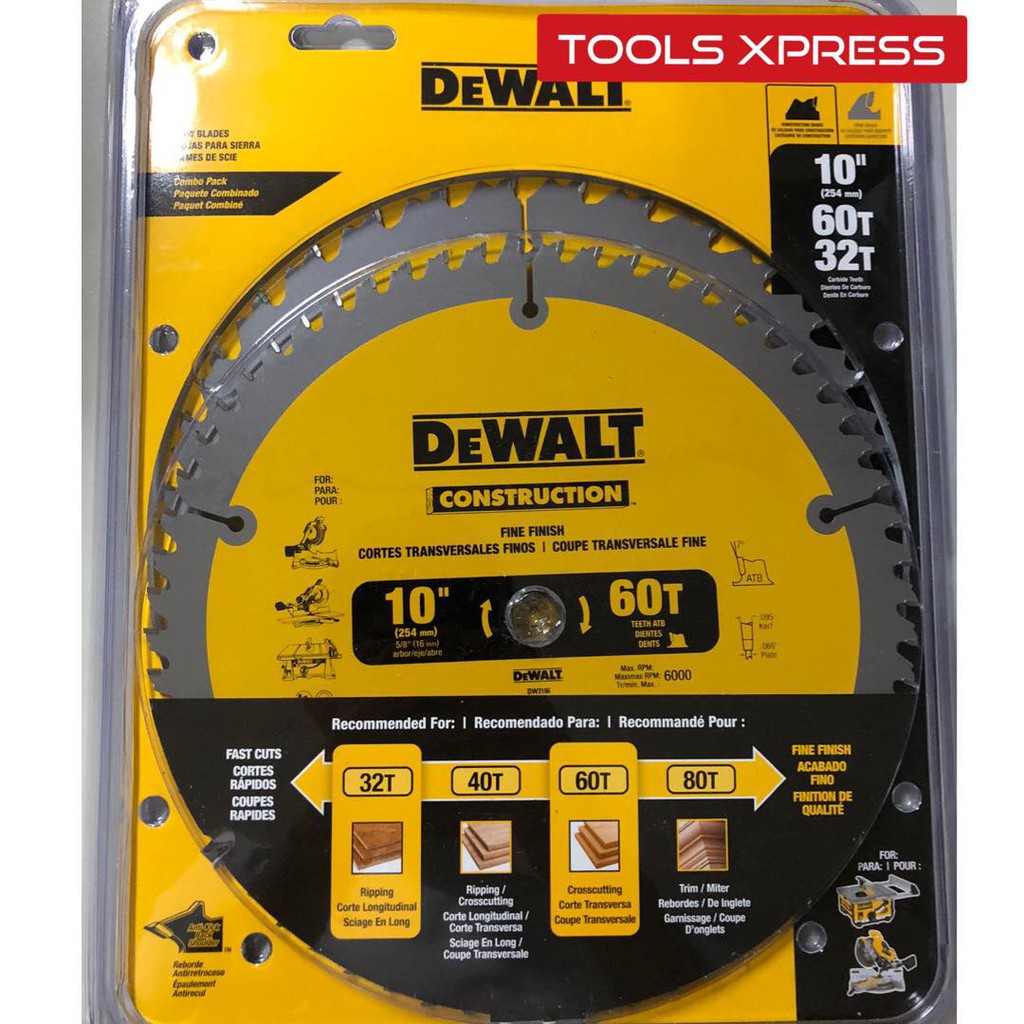 DeWALT 10 inch Miter / Table Saw Blades, 60Tooth Crosscutting and 32