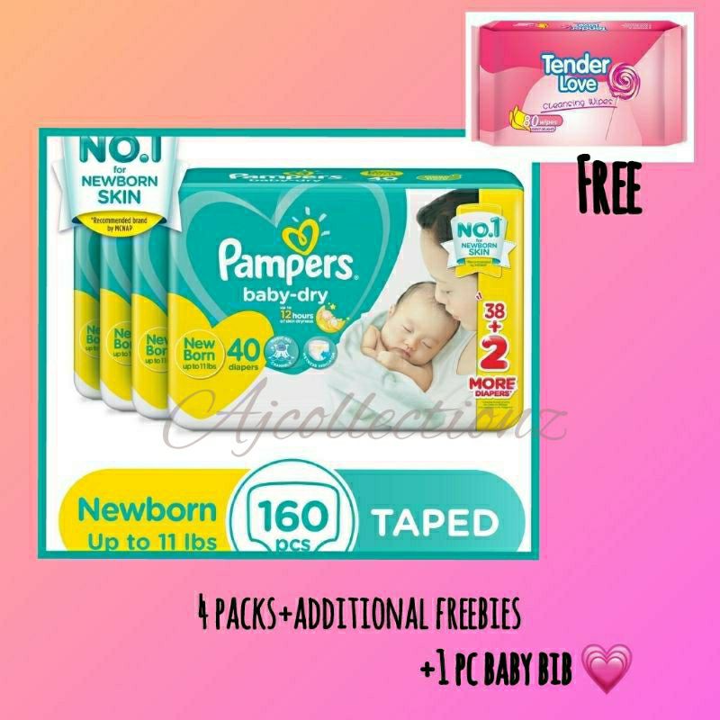 Pampers baby dry Newborn Diaper Taped 4 packs 160 pcs(box) Shopee