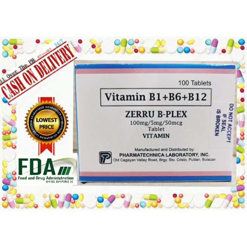 ZERRU BPLEX VITAMIN B1+B6+B12 100mg/5mg/50mcg tablet Shopee Philippines