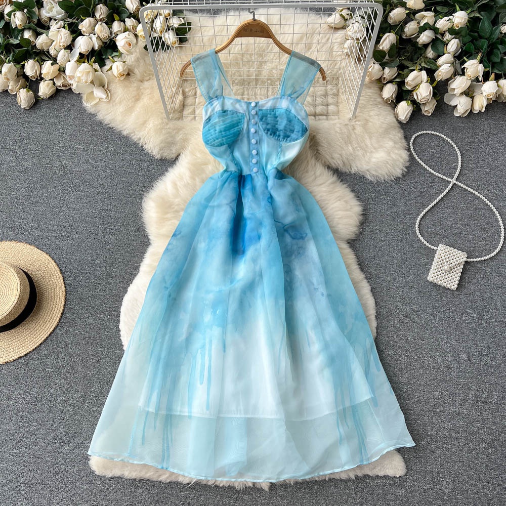 Hollow Out High Slit Party Sling Dress For Women Fashion Sexy Lace Up Backless Sleeveless Dresses Female Vacation Evening Robes main image 1