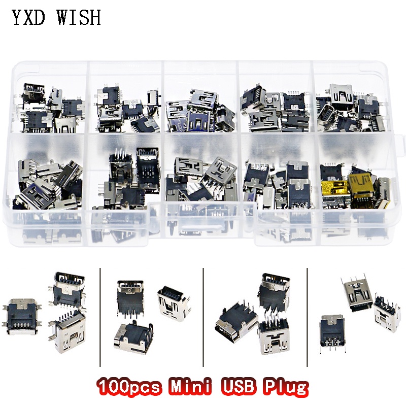 100pcs/Box Mini USB Plug 5pin Patch / In-line / Vertical Socket ...