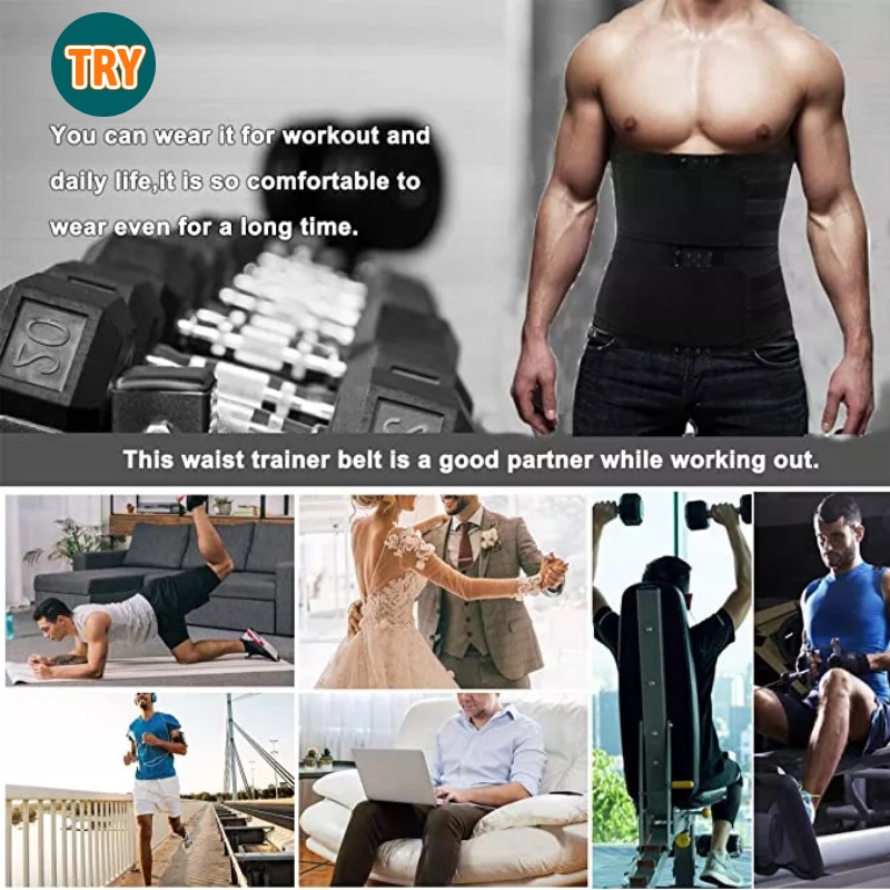 TRY Waist Trainer for Men Sweat Belt Waist Trimmer Stomach Wrap Band Waste Belly Slimmer Fitness Shopee Philippines