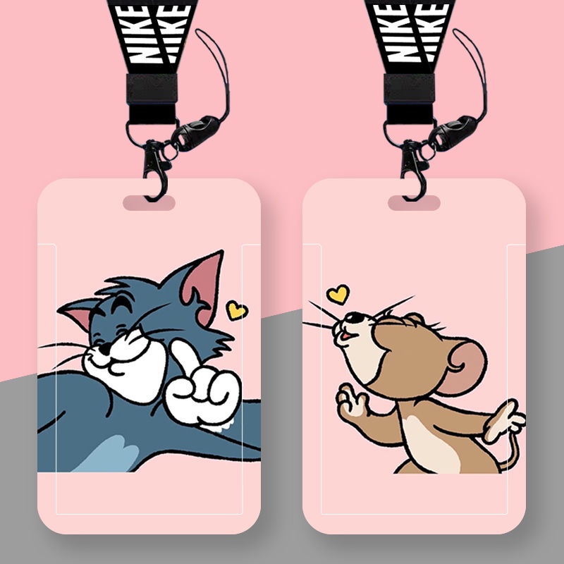 Cartoon Tom and Jerry Cute Student ID Card Holder Long Hanging Lanyard ...