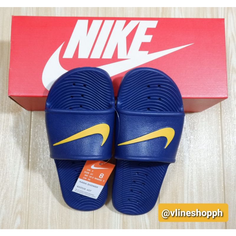 Blue and discount yellow nike slides