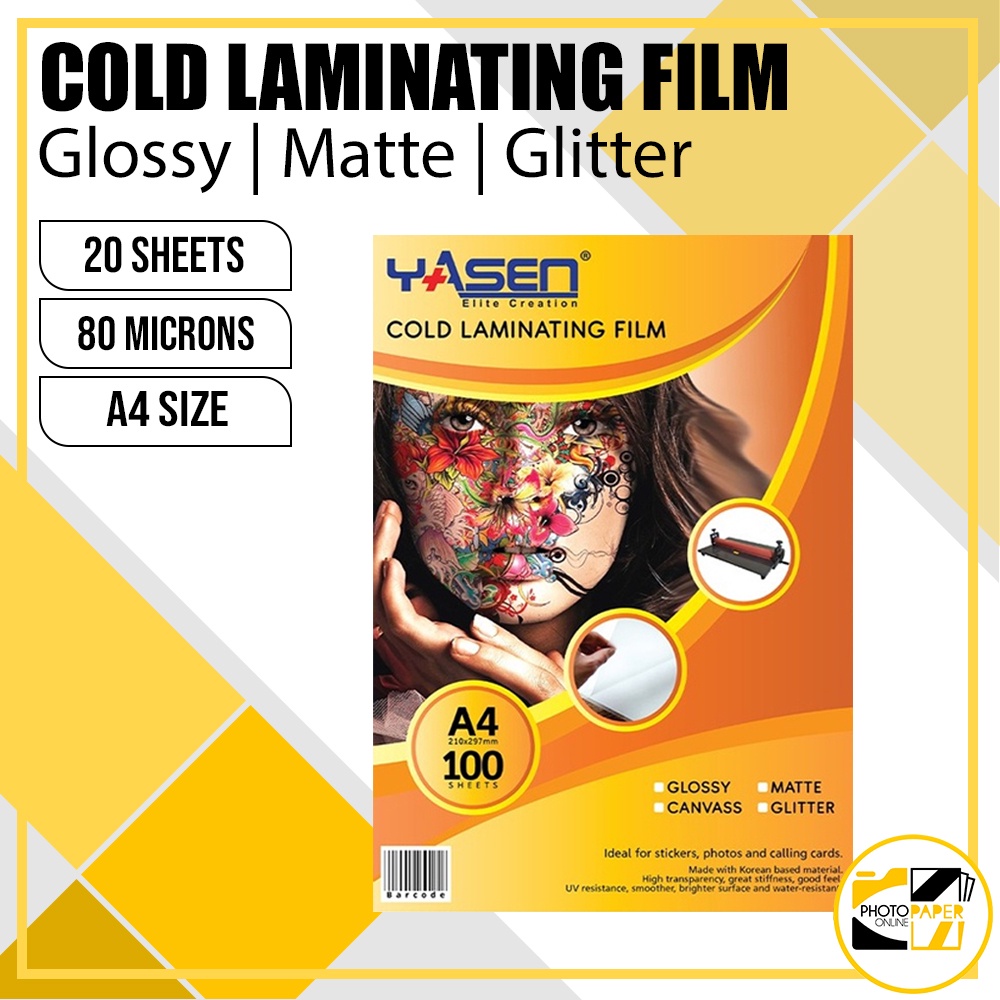 YASEN Cold Laminating Film Photo Top A4 [ Glossy, Matte, Glitter