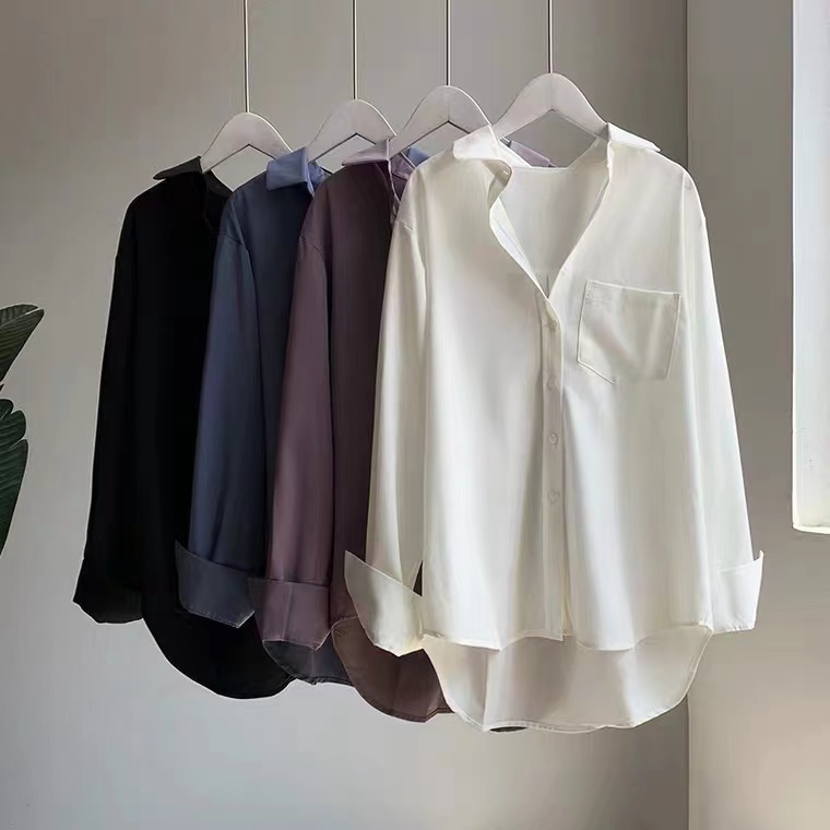 [SHIP IN 1 DAY!]Chiffon Blouse For Women Long Sleeve Plain Button Shirt ...