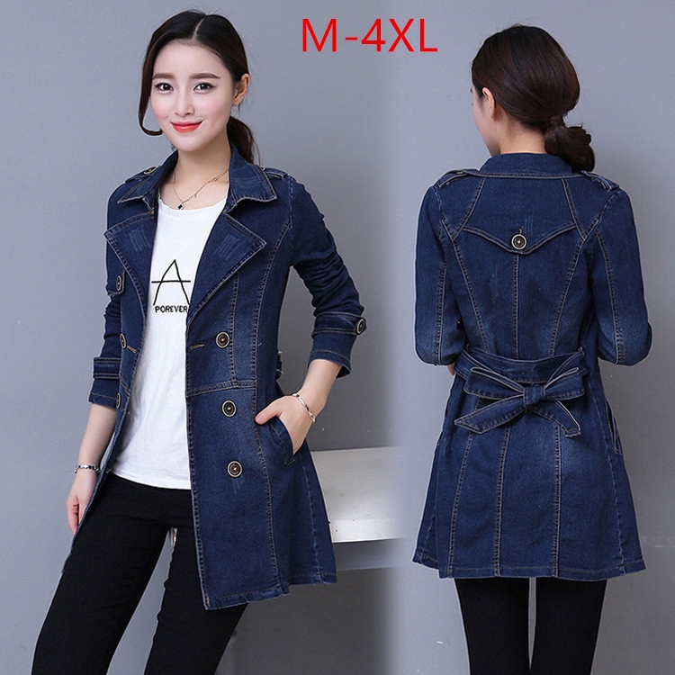 Plus Size M 4XL Women Long Denim Jacket Fashion Casual Spring Autumn Slim Windbreaker Jean Coat Blue Shopee Philippines