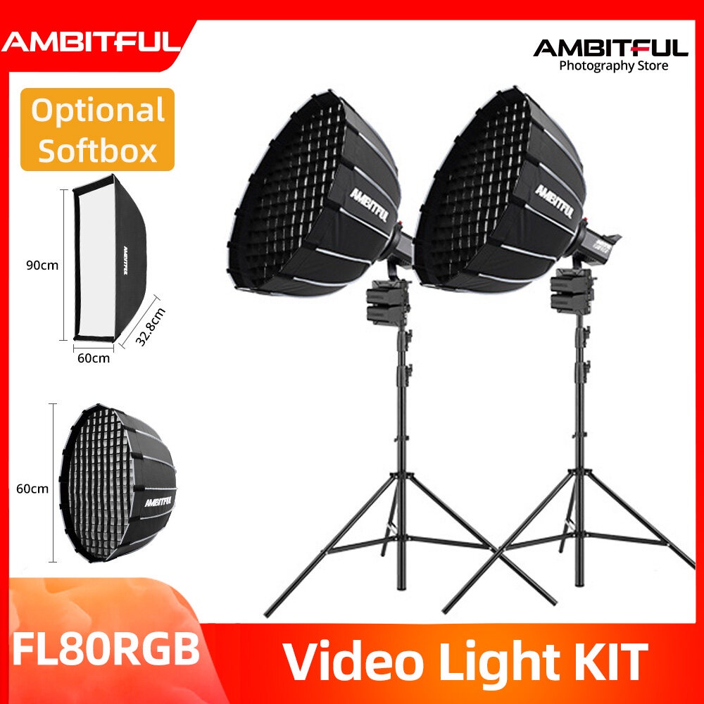AMBITFUL 2PCS FL80 RGB LED Video Light KIT Outdoor Photography Daylight ...