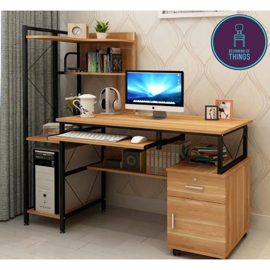 LEXINGTON Computer Table with Shelves and Cabinet | Shopee Philippines