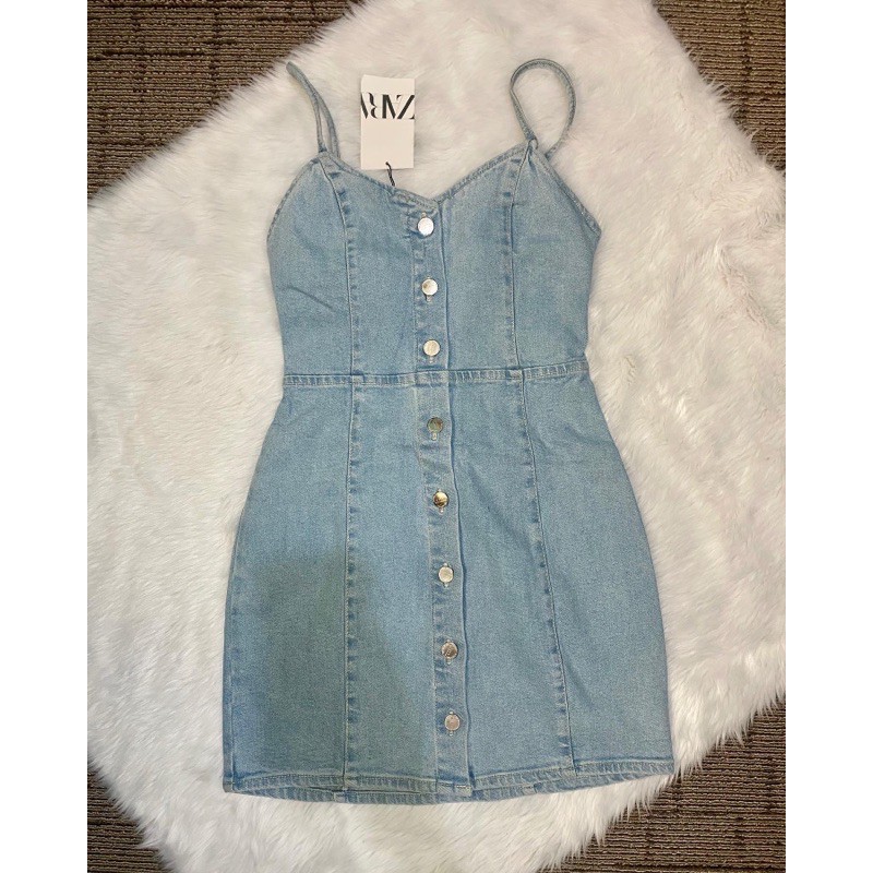 Zara denim cheap button dress