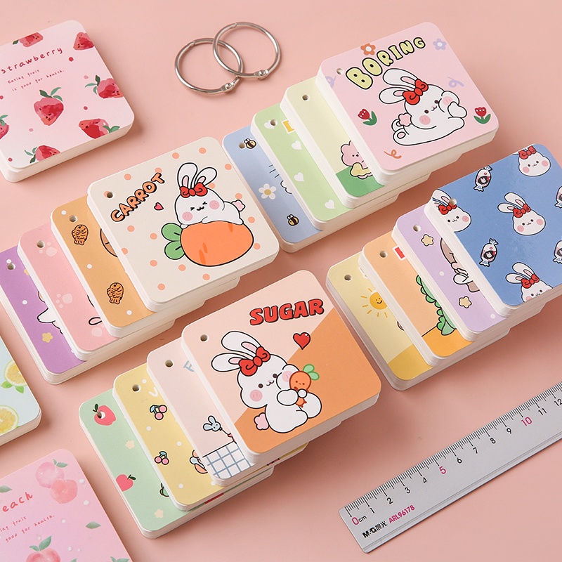 80 Sheets Cartoon Mini Word Book with Ring Student Loose-Leaf Blank ...