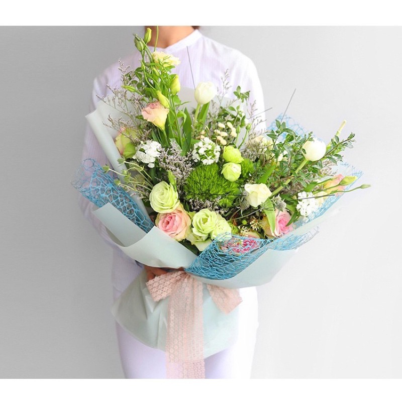 New Style Floral Wrapping Korean Web Mesh Bouquet Wrapper | Shopee ...