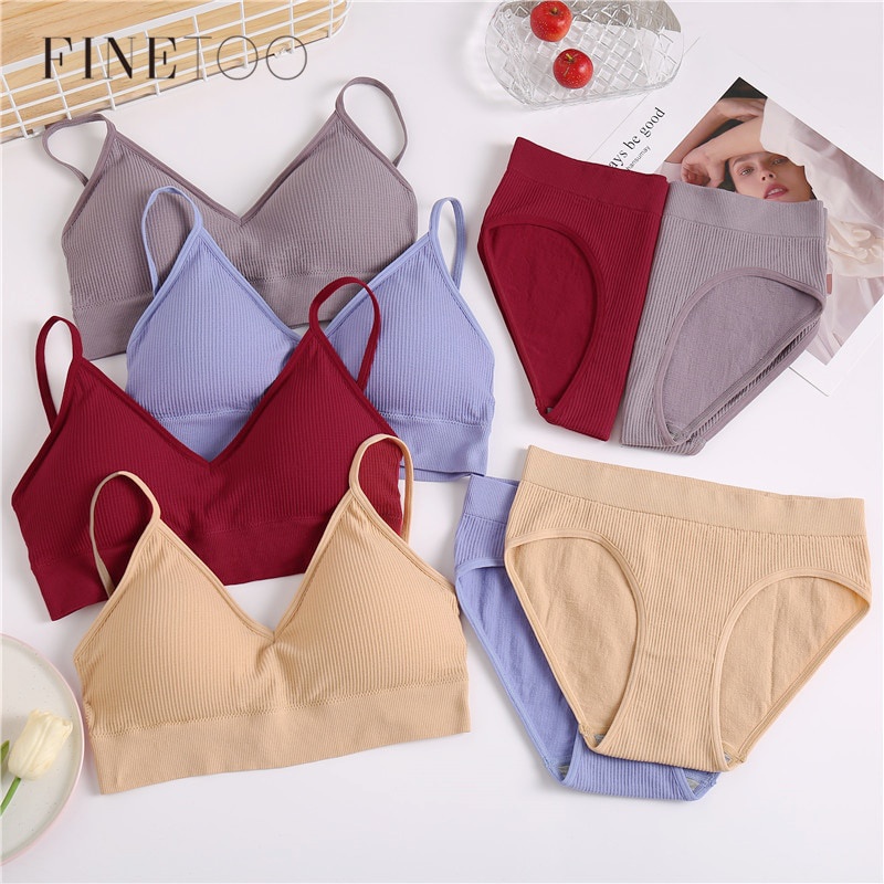 FINETOO Seamless Women Underwear Set Tops Set Panties Women Wireless  Lingerie Suit Padded Bras S-XL Backless Bralette Lingeries