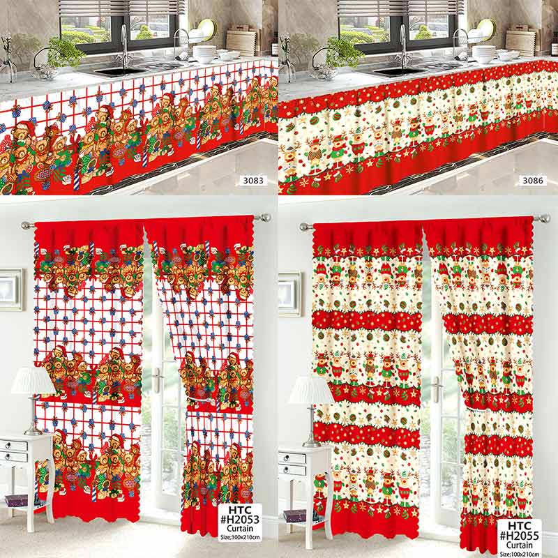 New Christmas Party Window Kurtina Lababo Half Curtains Red Kitchen ...