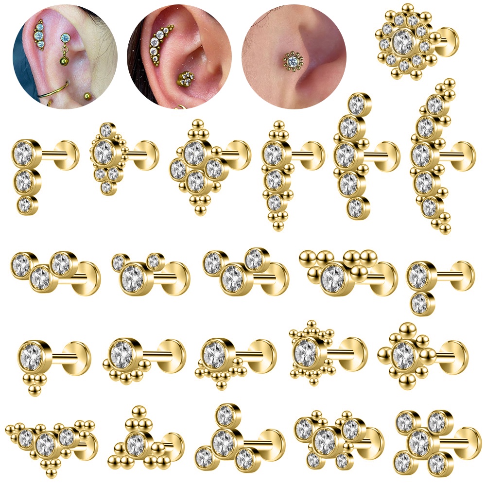 ZS 1 PC Gold Color Lip Labret Piercing Crystal Ear Cartilage Tragus ...