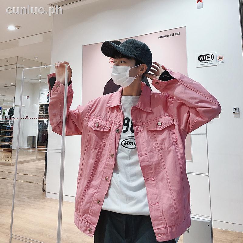 Fashion Loose korean Style Handsome Pink ripped Denim Jacket for men S 3XL 1 Shopee Philippines