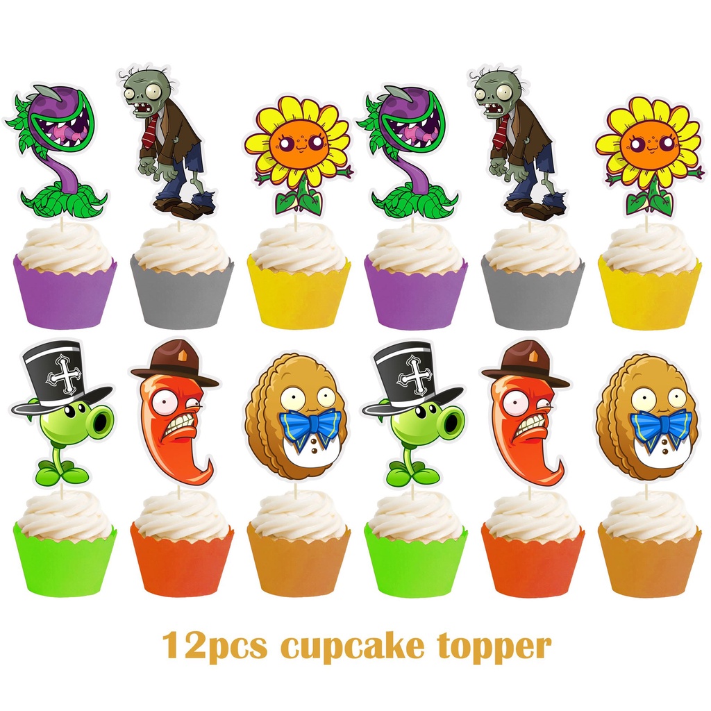 1Set Col-party Plants VS Zombies Balloons with Cake Topper Happy ...