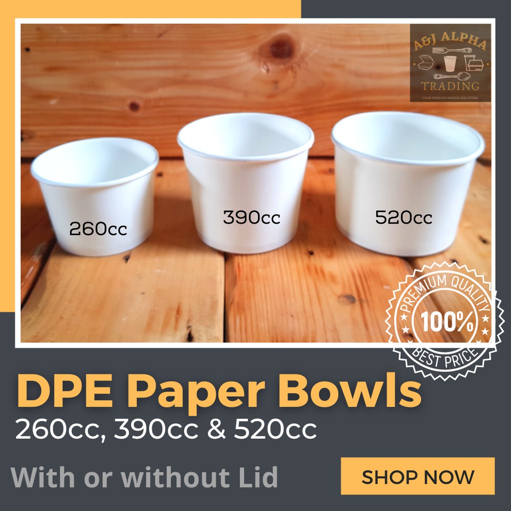 390cc / 520cc Paper Bowl DPE [50pcs] with or without Lid | Shopee ...