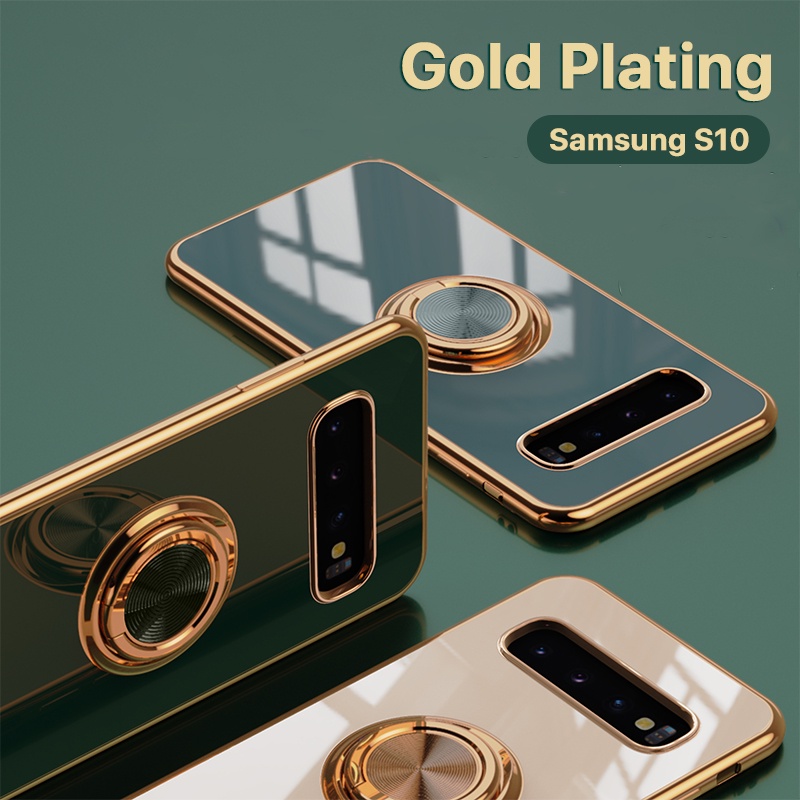 Gold Plated Samsung S10 Plus S20 S21 Case Cases 360 Glitter Rotating Ring  Holder Soft Slim Stand Camera With Protective