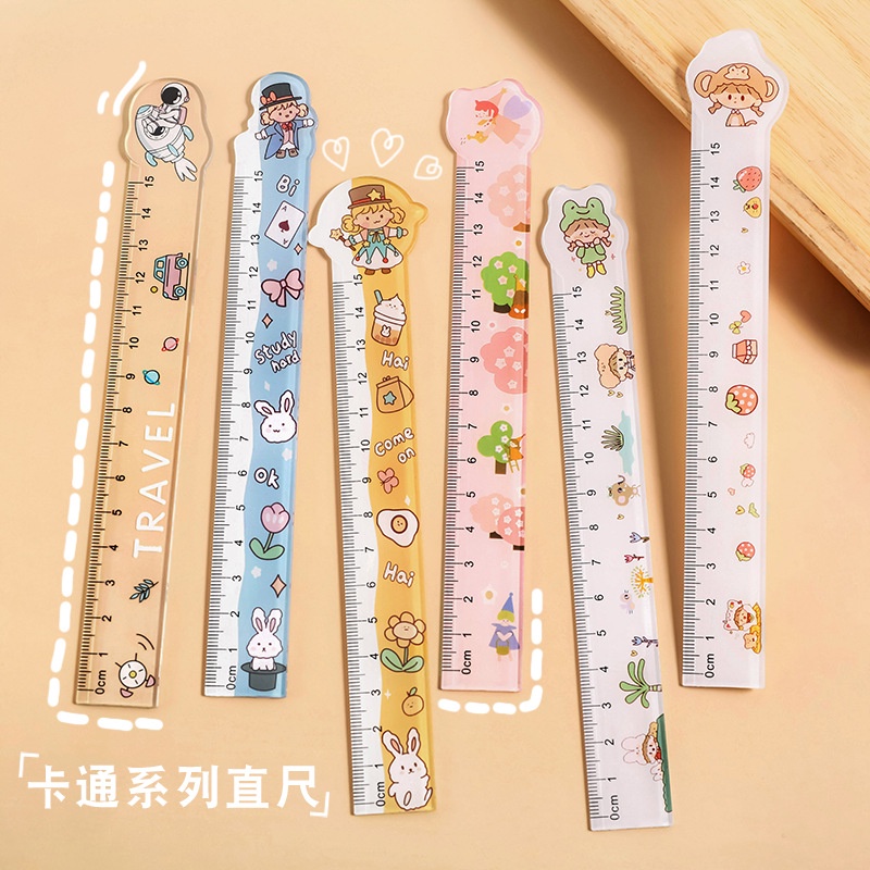 3pc set cute plastic scale 15cm ruler student stationery cartoon comic ...