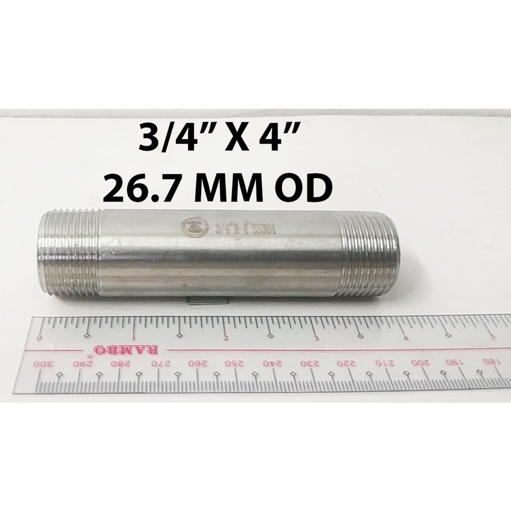 4 in. NPT x 10 in. Long - Threaded Both Ends (TBE) - Schedule 80 Seamless - 316/316L Stainless Steel Pipe Nipple