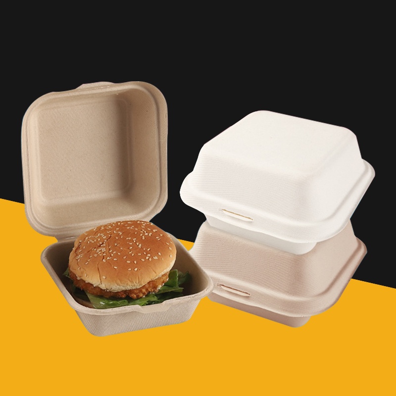[50pcs WHOLESALE] 450ML Biodegradable Bento Burger Sugarcane Container ...