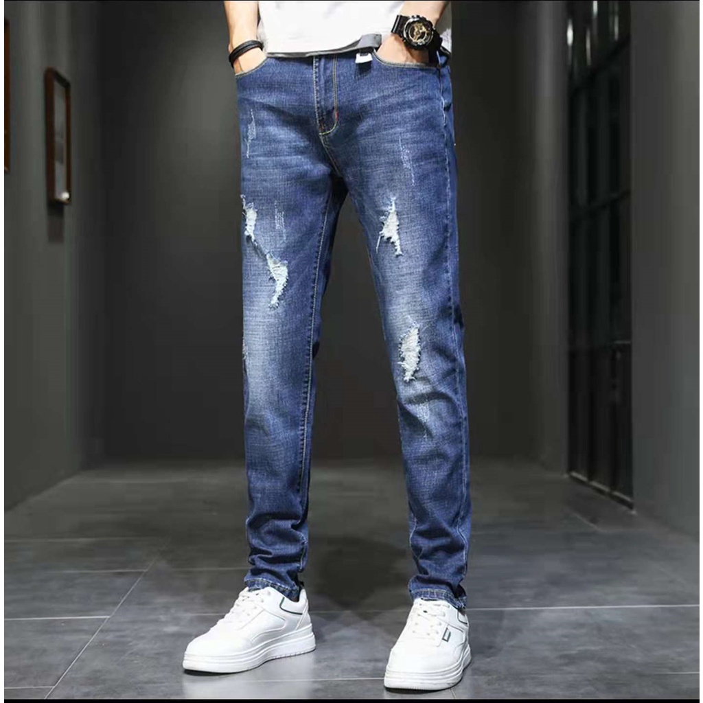 Men's Korean Style Ripped Jeans denim Slim high quality for Him pants ...
