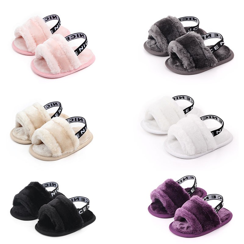 Baby Girl Cute Plush Slippers Anti-slip Indoor Letters Comfortable ...