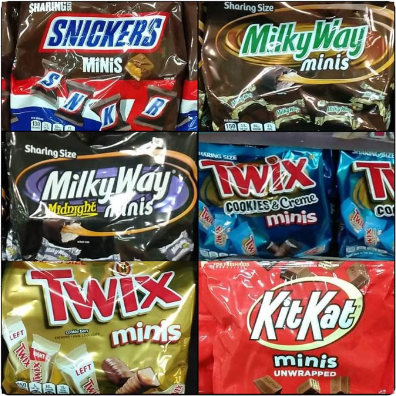 Milky Way Minis, Midnight Minis, Snickers, Twix Cookies & Creme, Kitkat