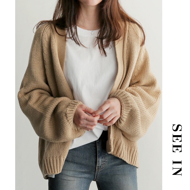 Cardigan for Woman Knitted Sweater Oversized Crop Tops Korean Coat Khaki Long Sleeve Plus Sized Cardigans SEEIN Shopee Philippines