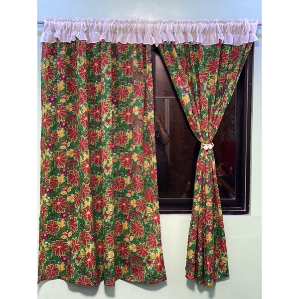 Christmas Window Curtain with Raffles on top Sold per pieace | Shopee ...