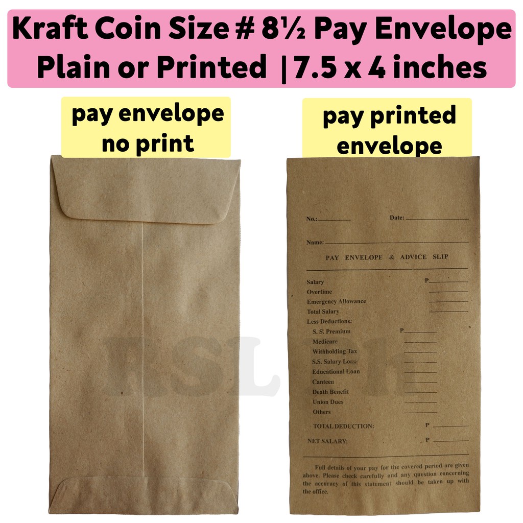 Coin Pay Envelope PAYROLL 500 Pcs Size No. 8½ Kraft Brown 7.5 in. x 4